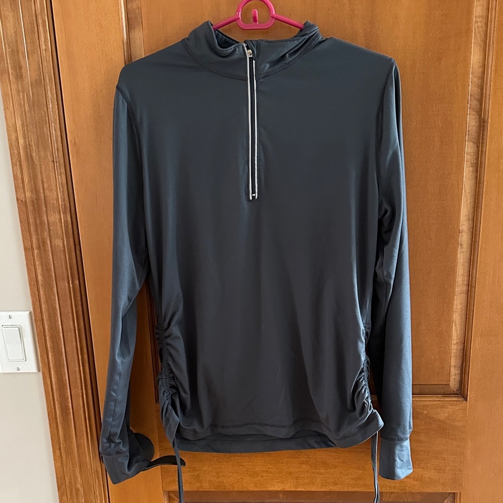 Exertek Charcoal Gray Quarter Zip Pullover Ruched Side Cinch Top Women's Large